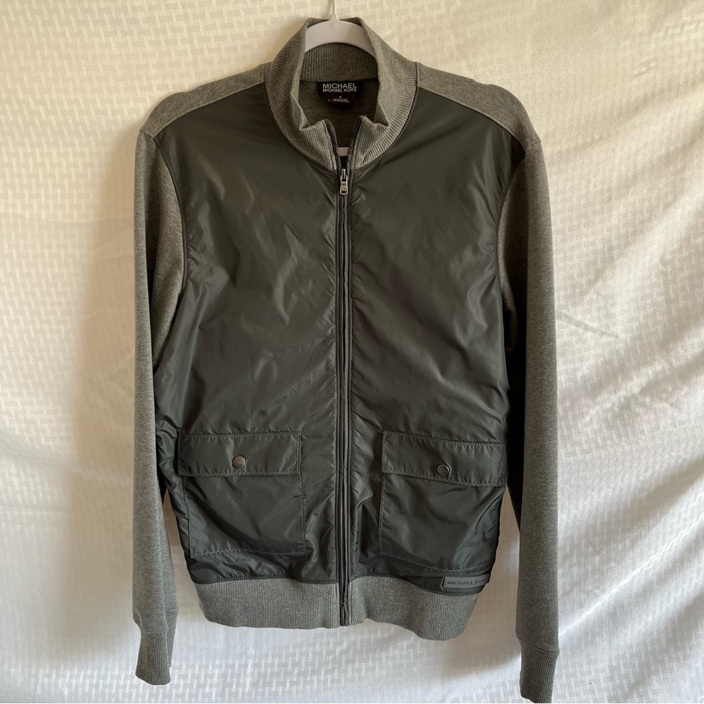 Michael Kors Lightweight Ribbed CrewNeck Stretch Jacket Full Zip Gray Size Small
